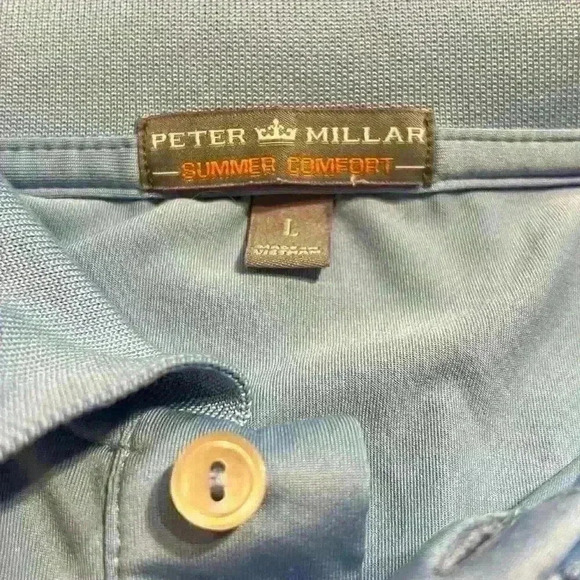 Peter Millar Summer Comfort Men’s Golf Polo Size Large PGA Tour Logo Wicking EUC - Picture 5 of 7